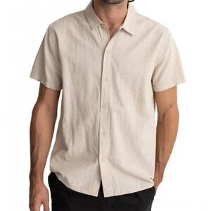 NEW RHYTHM. classic linen blend short sleeve shirt in sand